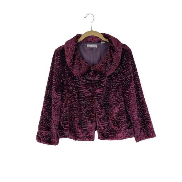 Kate Hill Faux Curly Lamb Retro Evening Jacket Cropped Burgundy Teddy Size 8P - Picture 1 of 7